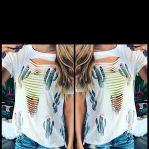 Cactus distressed white shirt